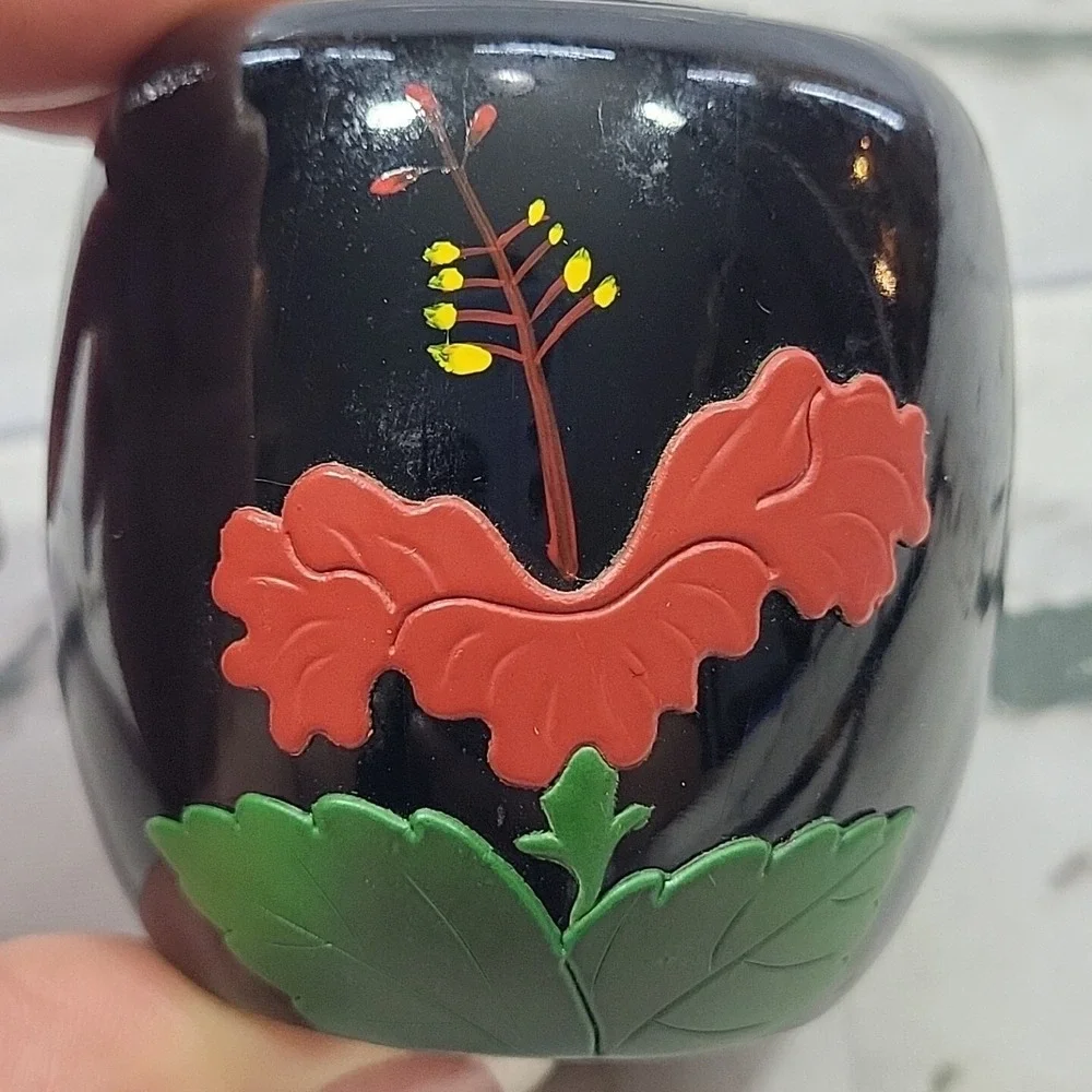Vintage Japanese Mini Vase Holder‎ Hand Painted Lacquer Small Floral
